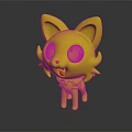 Cute Green And White Cartoon Feline Creature With Big Pink Eyes Standing