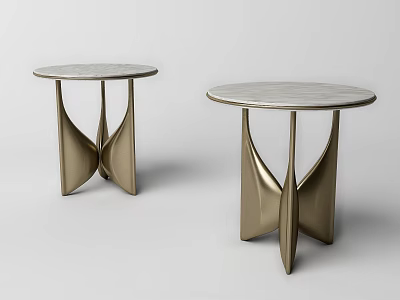 Set of Two Modern Round Coffee Tables With Marble Top And Golden Base 3d model