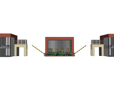 Red Lattice Entrance Gate Design With Front Green Plants And Modern Structure 3d model