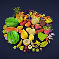 Colorful Variety of Fresh Fruits With Watermelon Pineapple Banana Mango And Berries