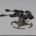 Futuristic Sci-Fi Weapon With Mechanical Structure Multiple Barrels Metallic Base And Yellow Accents 3d model