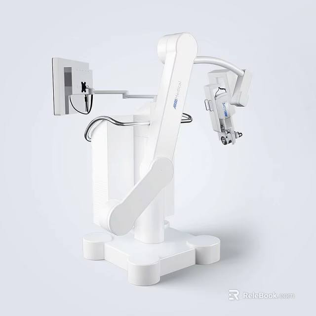 Advanced White Medical Device With Robotic Arm Display Screen And Stable Stand Structure 3d model