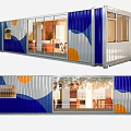 Modern Container Building With Blue White Wavy Patterns Orange Accents And Large Glass Windows