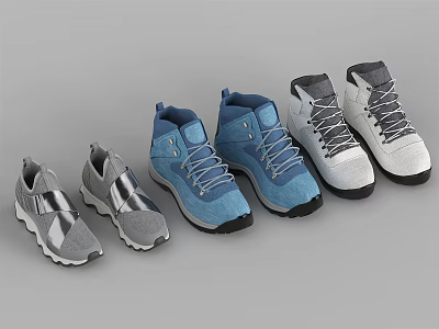 Various Style Casual Shoes With Blue Gray Colors And Lace Up High Low Top Design 3d model