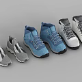 Various Style Casual Shoes With Blue Gray Colors And Lace Up High Low Top Design