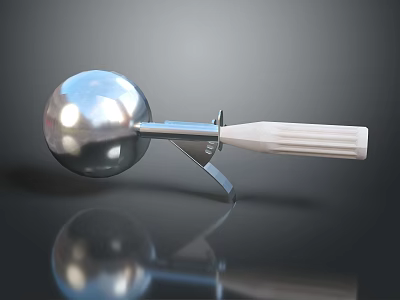 Durable Metal Ice Cream Scoop with Silver Ball and White Handle for Homemade Desserts 3d model