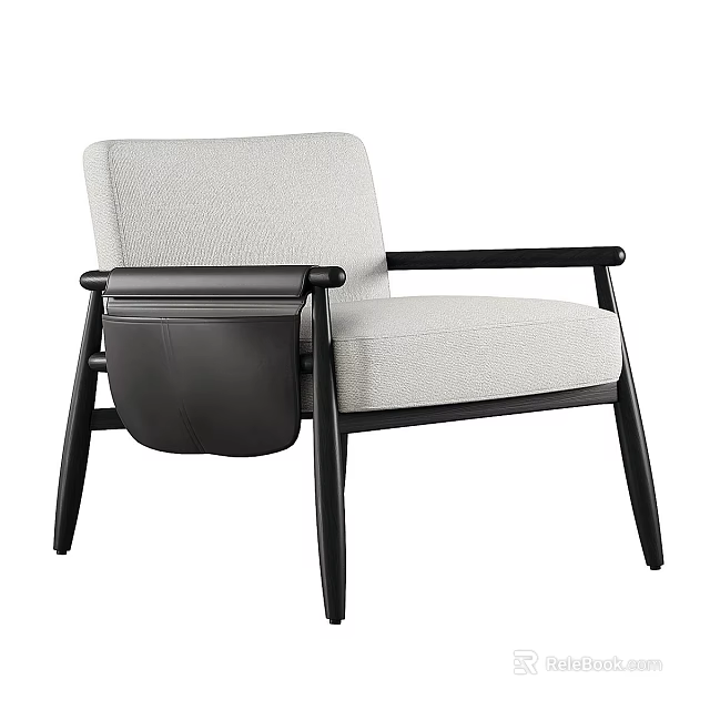 Sleek Modern Leisure Chair With Light Gray Fabric Upholstery And Black Wooden Legs 3d model 