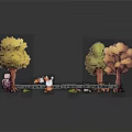 Cartoon Scene with Colorful Trees Green Grass Path and Small White Rabbit