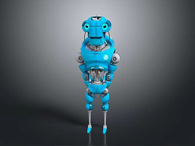 Blue Robot Character With Mechanical Structure Big Eyes And Standing Design 3d model