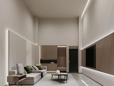 Modern Minimalist Basement Interior With Sofa And TV 3d model