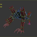 Red Glowing Mechanical Skeleton Monster Game Movie Character With Sharp Claws And Luminous Details