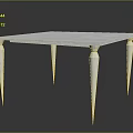 Modern Dining Table Set Interior Design With Square Stone Top And Tapered Textured Legs 3d model