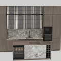 Modern Wooden Kitchen Cabinets With Glass Doors Marble Countertop And Built In Oven