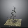 Stacked Metal Weapon Fragments Forming Intertwined Structure On Base Stand