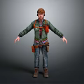 Man in Green Jacket and Brown Hat with Orange Backpack Jeans and Boots