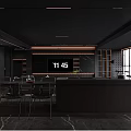 Modern Black Open Concept Dining Kitchen Interior With Island Cabinets Pendant Lights And Wine Rack
