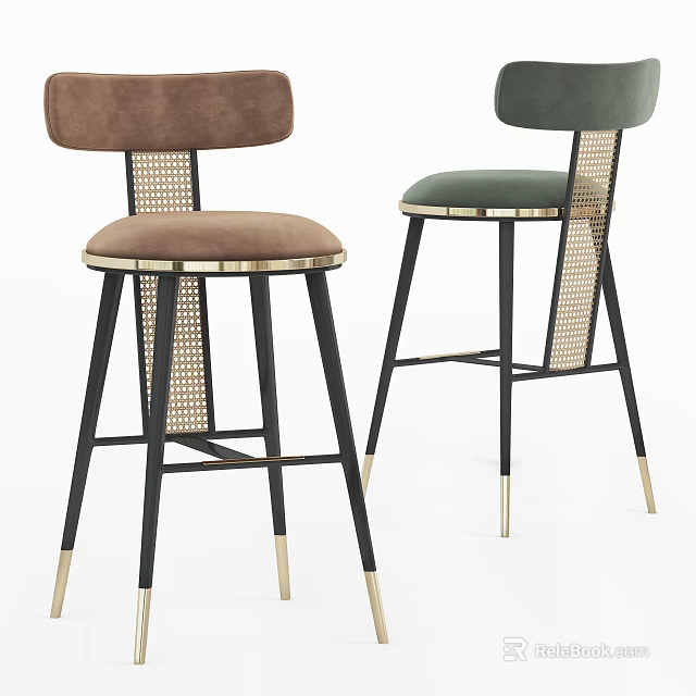 Modern Bar Stools With Velvet Seats Metal Frames And Woven Back Design Details 3d model 