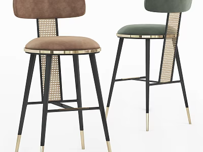 Modern Bar Stools With Velvet Seats Metal Frames And Woven Back Design Details 3d model