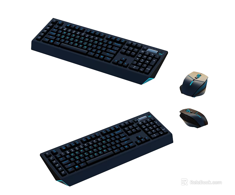 Computer Keyboards and Mice with Black Backlit Design and Ergonomic Features for Desktop Use 3d model