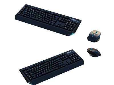 Computer Keyboards and Mice with Black Backlit Design and Ergonomic Features for Desktop Use 3d model