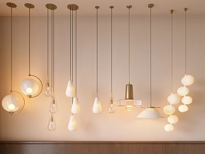 Modern Chandelier Round Small Bedside Cream Wind Chandelier Glass Chandelier 3d model