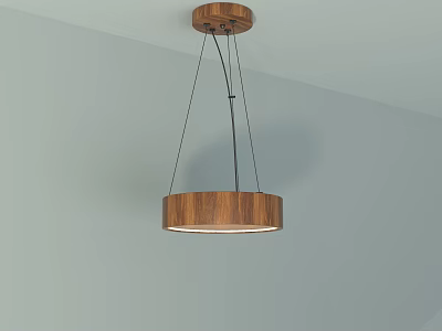 Modern Wooden Circular Chandelier Hanging From Ceiling In Light Blue Wall Room 3d model