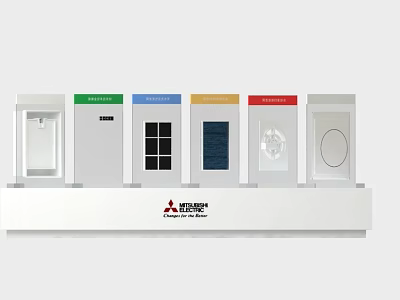 Sharp Household Appliances Display With Color Coded Panels And Various Models 3d model