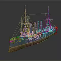 Vintage Battleship as Water Transport with Multiple Funnels Masts and Blue Brown Hull