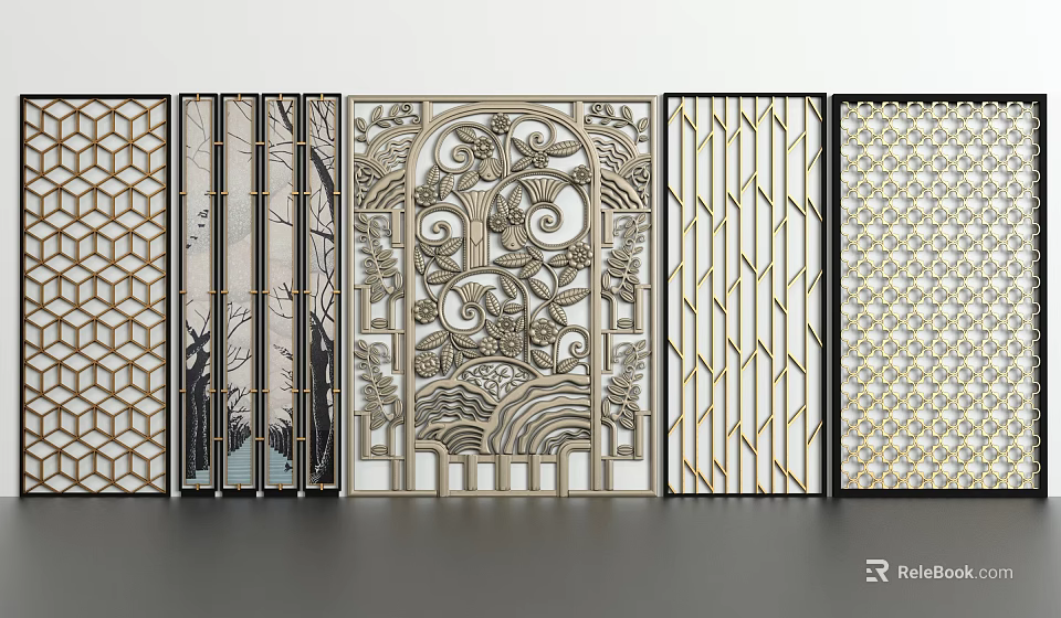 Ornamental Room Dividers With Various Intricate Patterns For Modern Interior Decor 3d model 