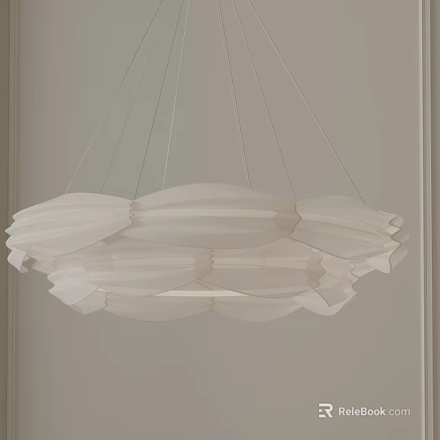 Elegant White Layered Petal Shaped Chandelier Hanging On Minimalist White Wall 3d model 