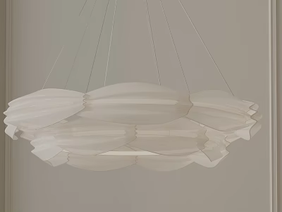 Elegant White Layered Petal Shaped Chandelier Hanging On Minimalist White Wall 3d model