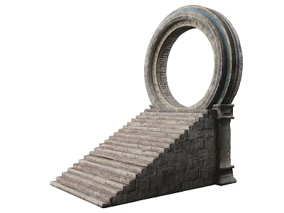 Landscape Sculpture Featuring Circular Ring Structure With Stone Steps And Brick Base 3d model