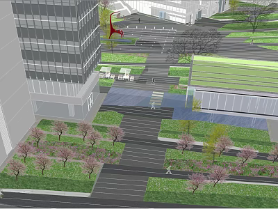 Modern Urban Landscape Design Featuring Tall Buildings Tree Lined Streets Green Spaces And Walkways 3d model