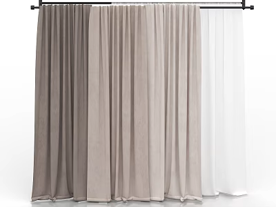 Elegant Beige And White Curtains With Soft Fabric For Home Window Decor 3d model
