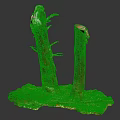 Natural Wooden Logs On Textured Stone Base With Red Brown And Green Mossy Accents