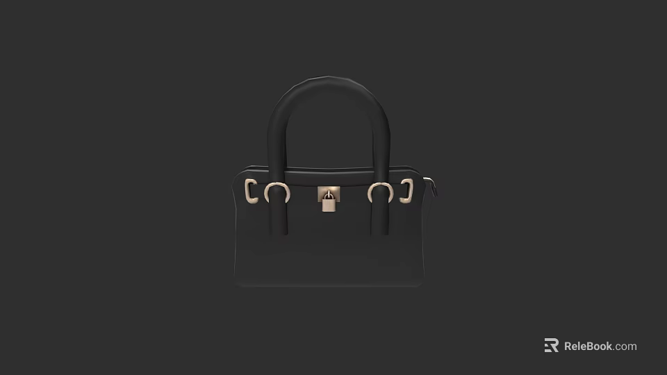 Sleek Black Handbag With Golden Metal Buckles And Leather Handles 3d model 