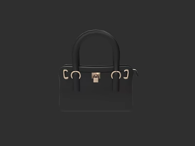 Sleek Black Handbag With Golden Metal Buckles And Leather Handles 3d model