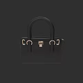 Sleek Black Handbag With Golden Metal Buckles And Leather Handles