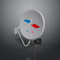 White Circular Wall Mounted Appliance With Blue Red Patterns KO OP Lettering And Power Cord