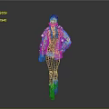 3D Character Wearing Blue Jacket Black Tight Pants Red Shoes Hat And Headphones
