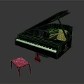 Black Grand Piano With Red Stool For Home Living Room Furniture