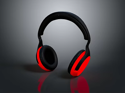 Comfortable Over Ear Computer Headphones With Stylish Black Red Design And Ergonomic Fit 3d model