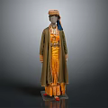 Traditional Clothing Ensemble With Green Robe Yellow Inner Dress And Decorative Hat