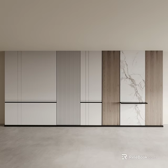 Stylish Modern Sofa Background Wall Design With Wood And Marble Panel Decor 3d model 