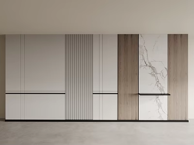 Stylish Modern Sofa Background Wall Design With Wood And Marble Panel Decor 3d model