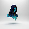 Game And Movie Character With Star Patterned Blue Hood Glowing Skull Eyes And Flame Shoulders