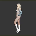 Stylish Woman With Blonde Hair Blue Sunglasses Transparent Coat Silver Bikini And Boots