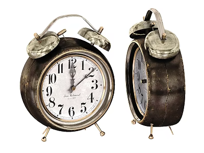 Vintage Alarm Clocks With Metal Bells Classic White Dials Retro Design 3d model