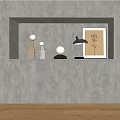 Minimalist Modern Wall Niche Decor With Black Table Lamp Statues And Artwork