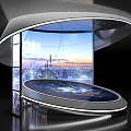 Modern Commercial Display Equipment With Circular Transparent Screen And City Model Lighting